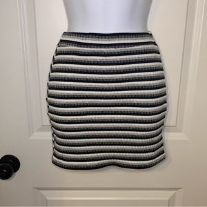 Black, white, and gray strip pencil skirt.